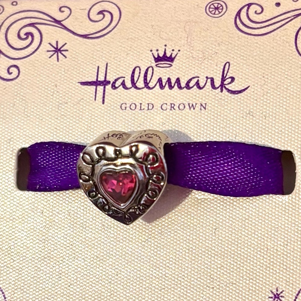 🆕 Hallmark Stainless Steel heart Bead charm Dark pink crystal accent With box